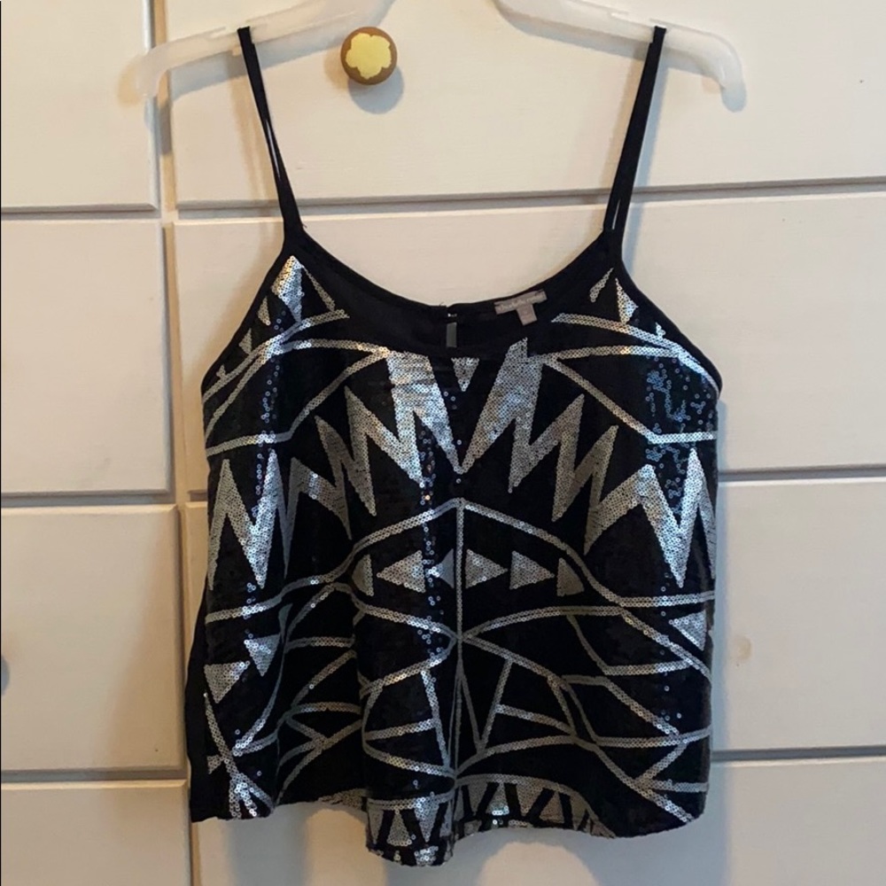 Black and silver sequin crop tank